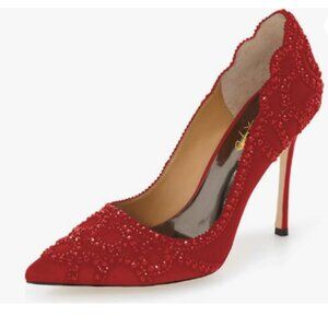 XYD Red Rhinestone Crystals Stiletto Heels for Wedding Bridal Pointed Toe Pumps
